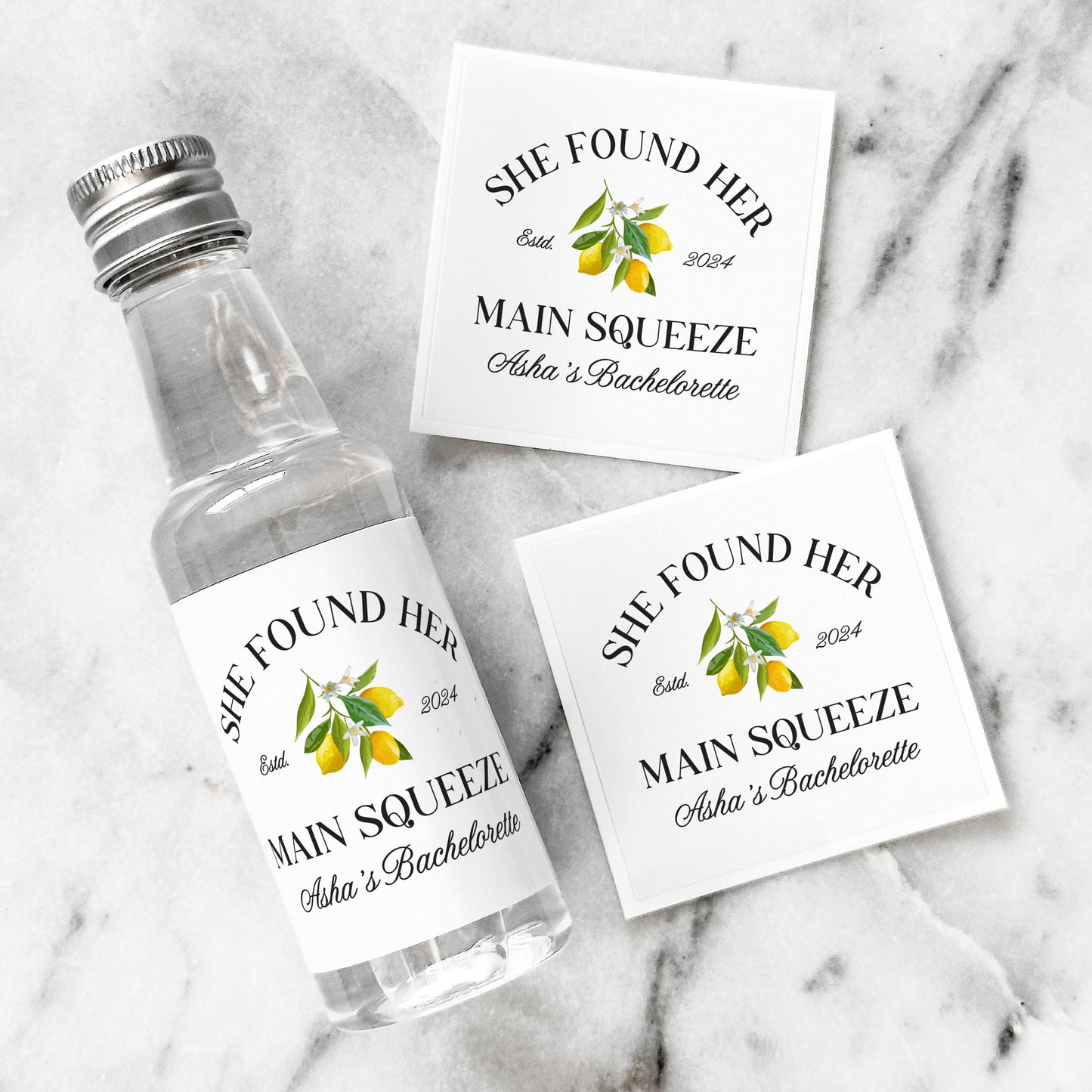 She Found Her Main Squeeze, 50 mL Liquor Labels, Lemon Bridal Shower Favor, Bachelorette Party Favor, Lemon Bridal Shower, Limoncello Gift