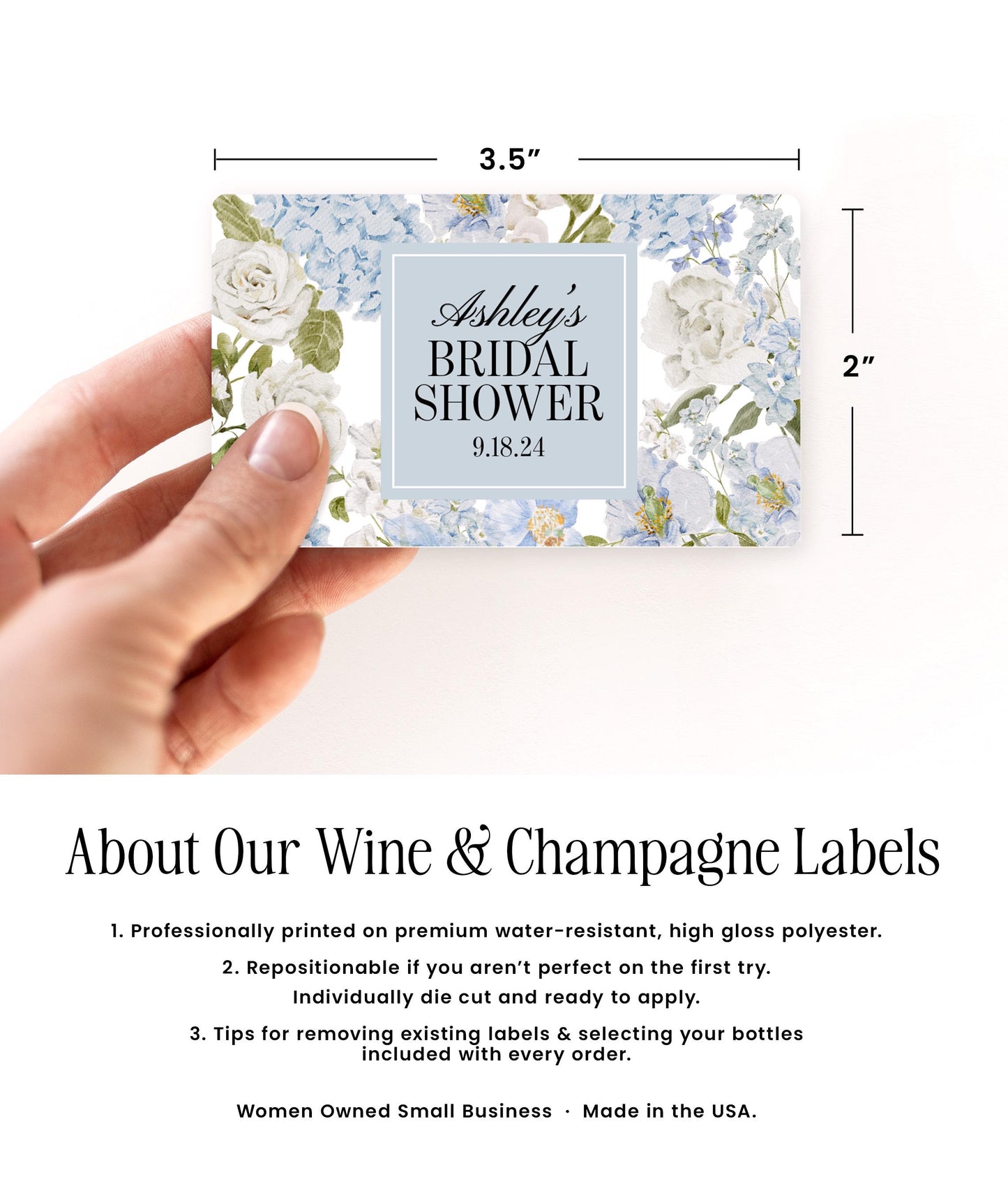 Blue Floral Bachelorette Champagne Labels, Garden Bridal Shower Champagne Bottle Stickers, Chinoiserie Elegant Bachelorette Bridal Shower