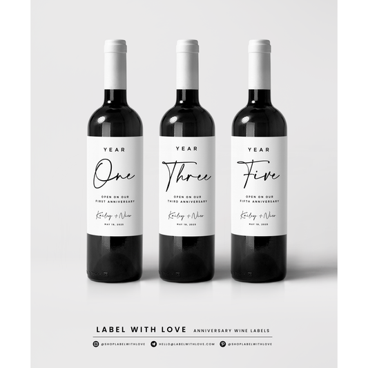 Boho Wedding Guest Book Labels - Modern Minimalist Anniversary Wine Labels