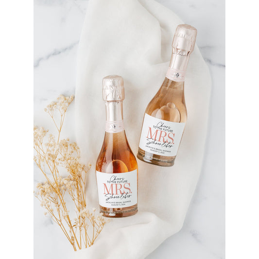 Set of Bridal Shower Mini Champagne Labels - Cheers to the Future Mrs Bachelorette Party Favors - HCMRS