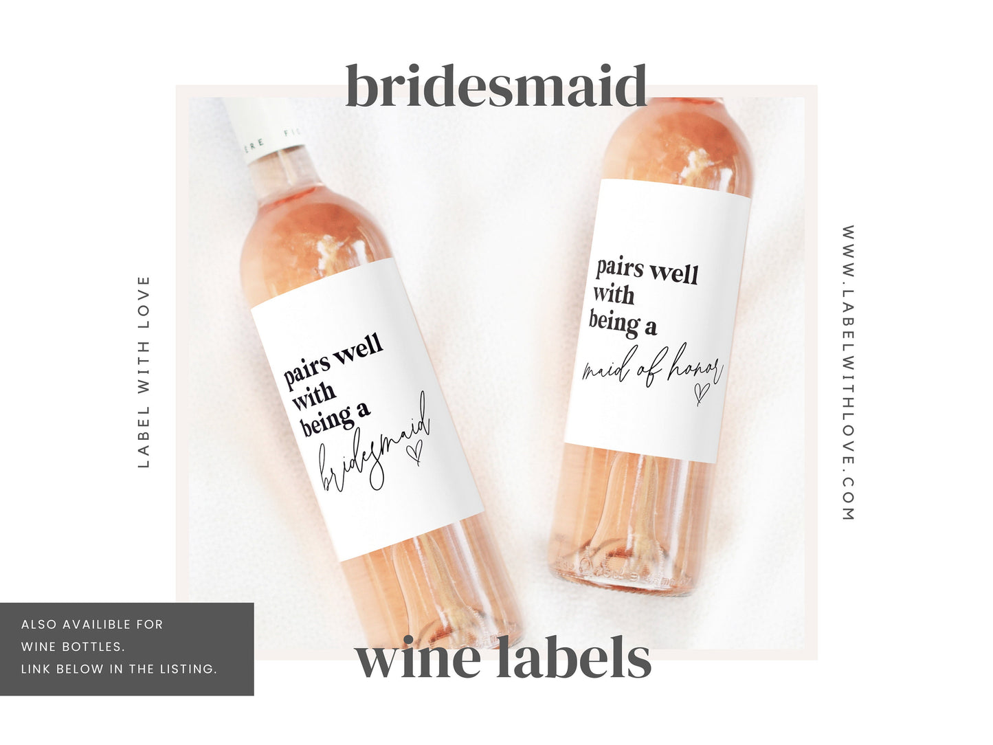 Bridesmaid Mini Champagne Labels | Bridesmaid Proposal Bottle Labels | Bridesmaid Gift | Pairs Well With Bridesmaid Duties | Bottle Stickers