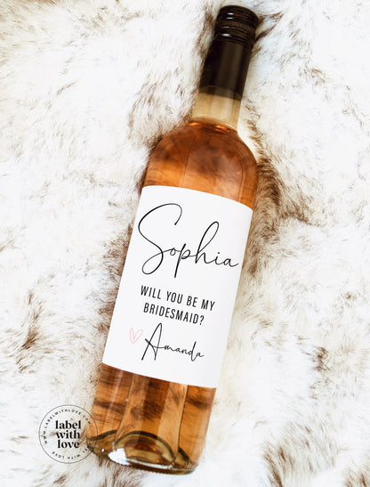 Will You Be My Bridesmaid, Bridesmaid Proposal Wine Label, Maid of Honor Wine Label - Personalized Wine Label - Bridesmaid Wine Bottle Label