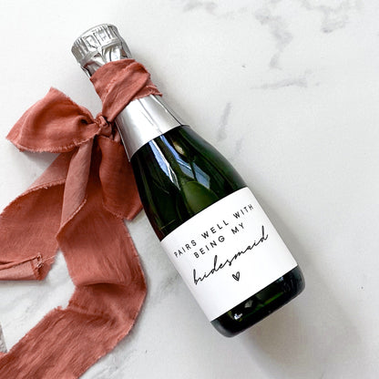 Pairs Well With Being My Bridesmaid Mini Champagne Label | Maid of Honor Gift | Bridal Party Champagne | Wedding Party Gift | Bridesmaid Gift