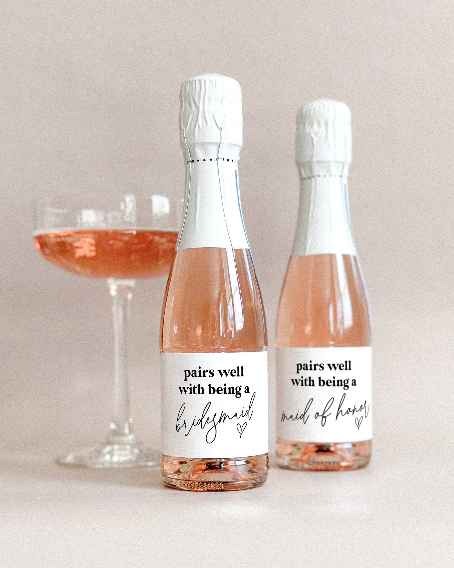 Bridesmaid Mini Champagne Labels | Bridesmaid Proposal Bottle Labels | Bridesmaid Gift | Pairs Well With Bridesmaid Duties | Bottle Stickers