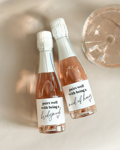 Bridesmaid Mini Champagne Labels | Bridesmaid Proposal Bottle Labels | Bridesmaid Gift | Pairs Well With Bridesmaid Duties | Bottle Stickers