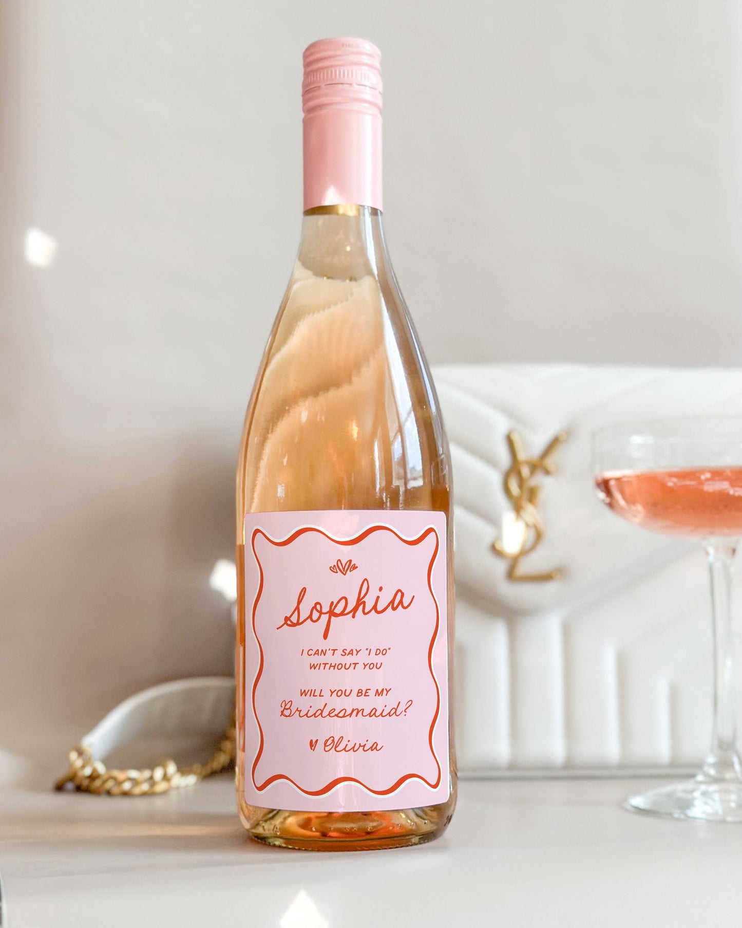 Wavy Bridesmaid Proposal Wine Labels, Quirky Maid of Honor Proposal, Pink Bridesmaid Champagne Label, Bridesman Gift, Officiant Proposal, BI