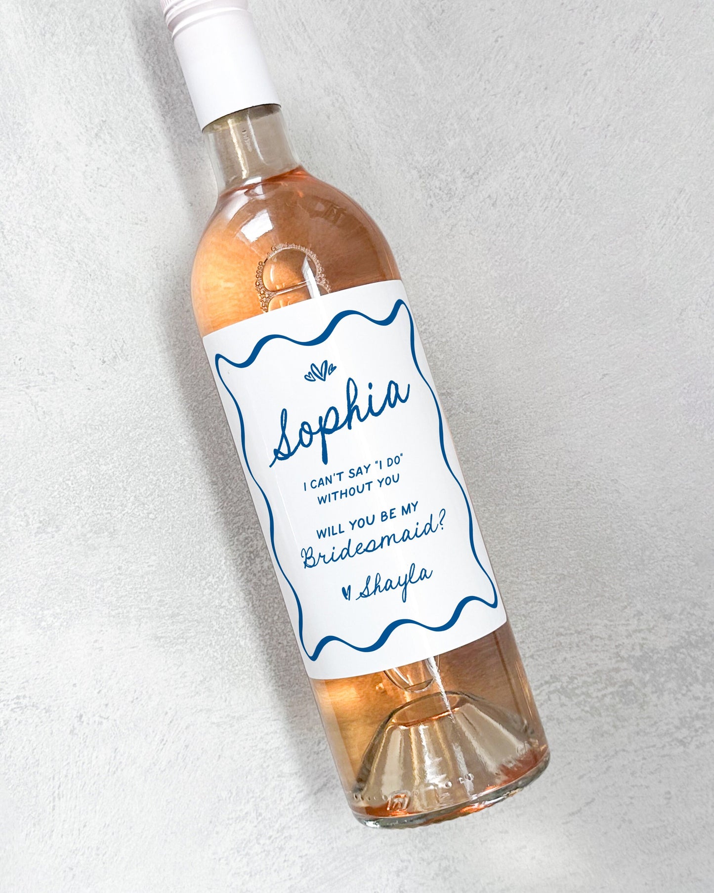 Whimsical Wavy Bridesmaid Proposal Wine Label | Mediterranean Maid of Honor Proposal | Something Blue Bridesmaid Champagne Label | Officiant Proposal Gift