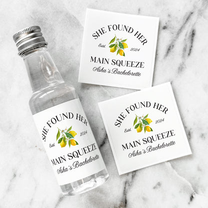 She Found Her Main Squeeze, 50 mL Liquor Labels, Lemon Bridal Shower Favor, Bachelorette Party Favor, Lemon Bridal Shower, Limoncello Gift