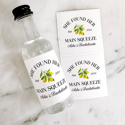 She Found Her Main Squeeze, 50 mL Liquor Labels, Lemon Bridal Shower Favor, Bachelorette Party Favor, Lemon Bridal Shower, Limoncello Gift