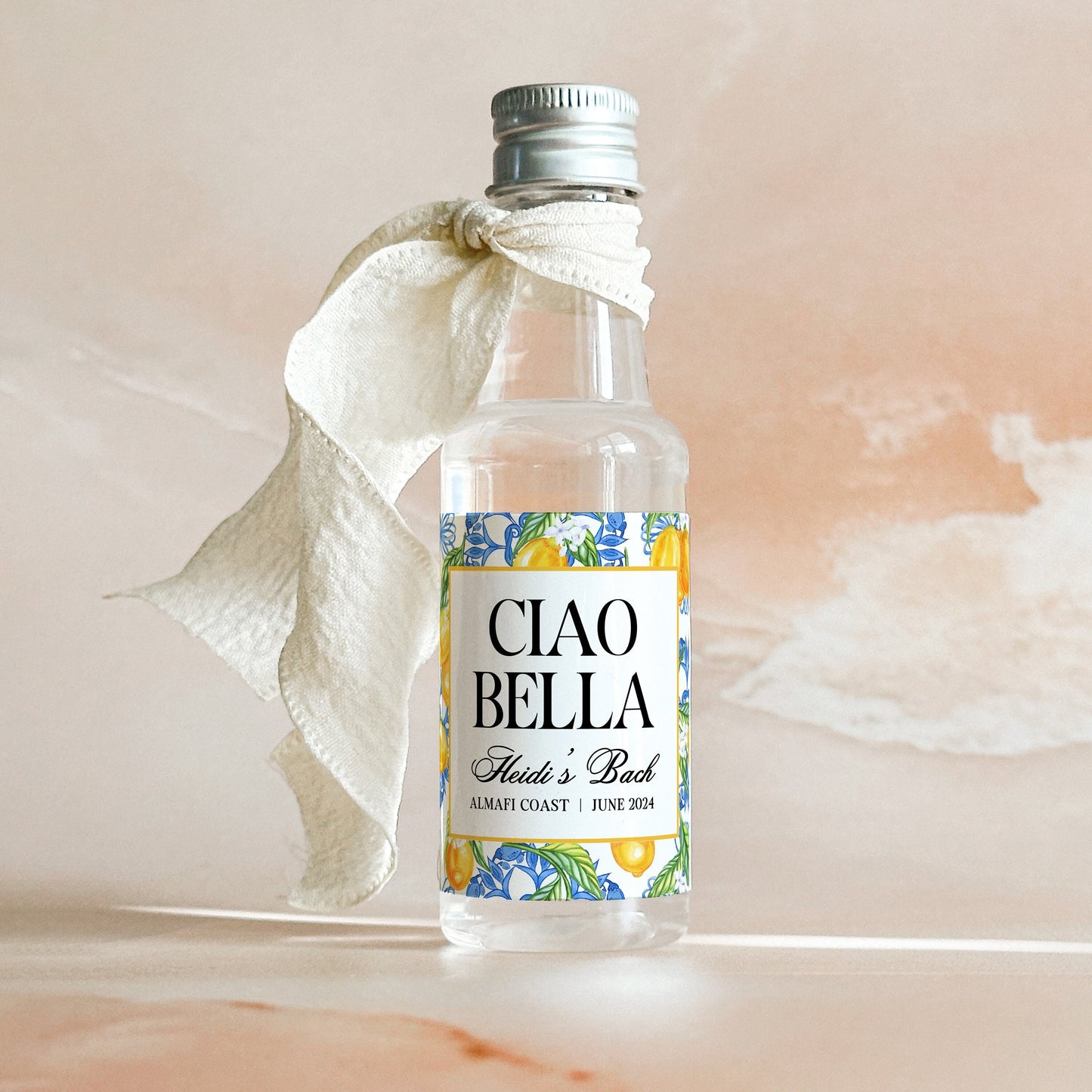 Italian Summer Bachelorette Shot Bottle Labels | Ciao Bella Lemon Bridal Shower Favor | Limoncello Mediterranean Bridal Shower Favor | 50 mL Liquor Label