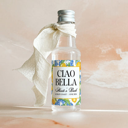 Italian Summer Bachelorette Shot Bottle Labels | Ciao Bella Lemon Bridal Shower Favor | Limoncello Mediterranean Bridal Shower Favor | 50 mL Liquor Label