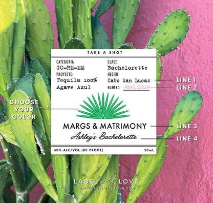 Bachelorette Casamigos Labels 50 mL | Margs and Matrimony | Tequila Shot Label | Bridal Shower Liquor Labels | Margarita Bach Party Favor |