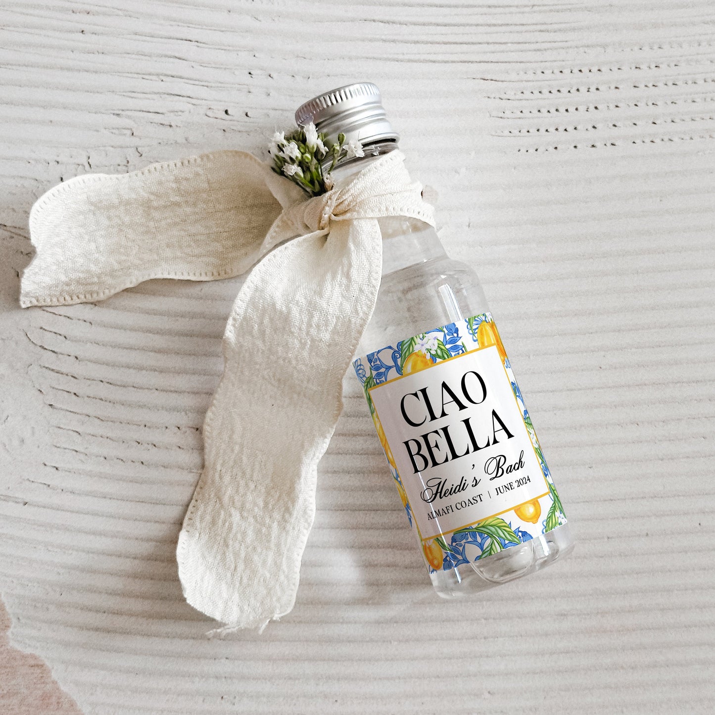 Italian Summer Bachelorette Shot Bottle Labels | Ciao Bella Lemon Bridal Shower Favor | Limoncello Mediterranean Bridal Shower Favor | 50 mL Liquor Label