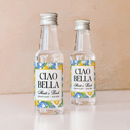 Italian Summer Bachelorette Shot Bottle Labels | Ciao Bella Lemon Bridal Shower Favor | Limoncello Mediterranean Bridal Shower Favor | 50 mL Liquor Label