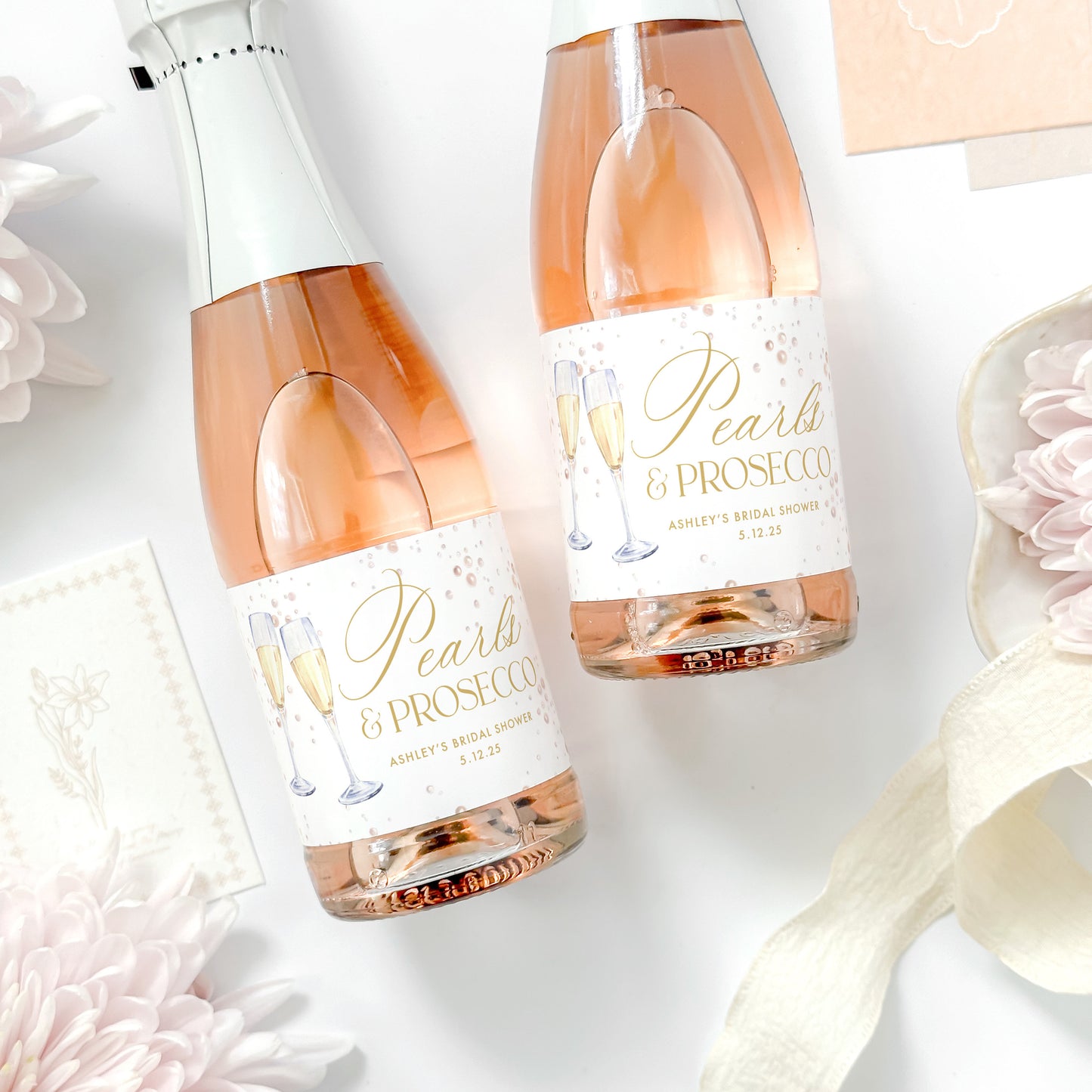 Pearls and Prosecco Bachelorette Champagne Labels, Pearl Bridal Shower Champagne Bottle Stickers, Elegant Bachelorette Bridal Shower Favor