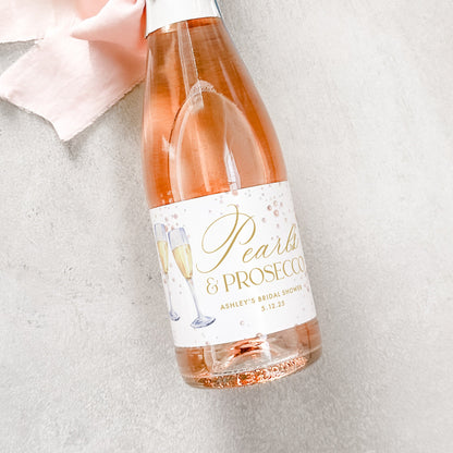 Pearls and Prosecco Bachelorette Champagne Labels, Pearl Bridal Shower Champagne Bottle Stickers, Elegant Bachelorette Bridal Shower Favor