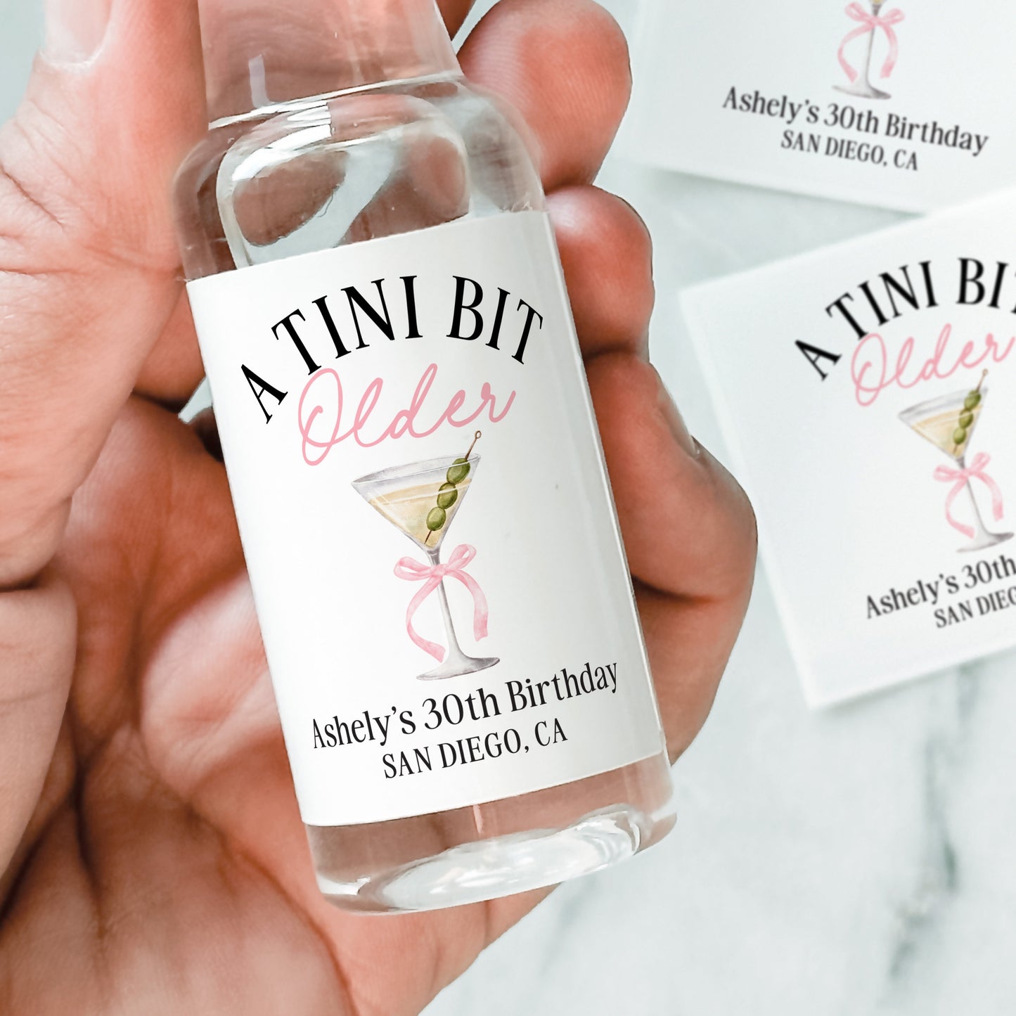 A Tini Bit Older Birthday Liquor Bottle Favors | Martini 30th Birthday Gift Idea | It's Tini Time 40th Birthday Tequila Shot Labels