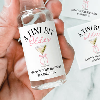 A Tini Bit Older Birthday Liquor Bottle Favors | Martini 30th Birthday Gift Idea | It's Tini Time 40th Birthday Tequila Shot Labels