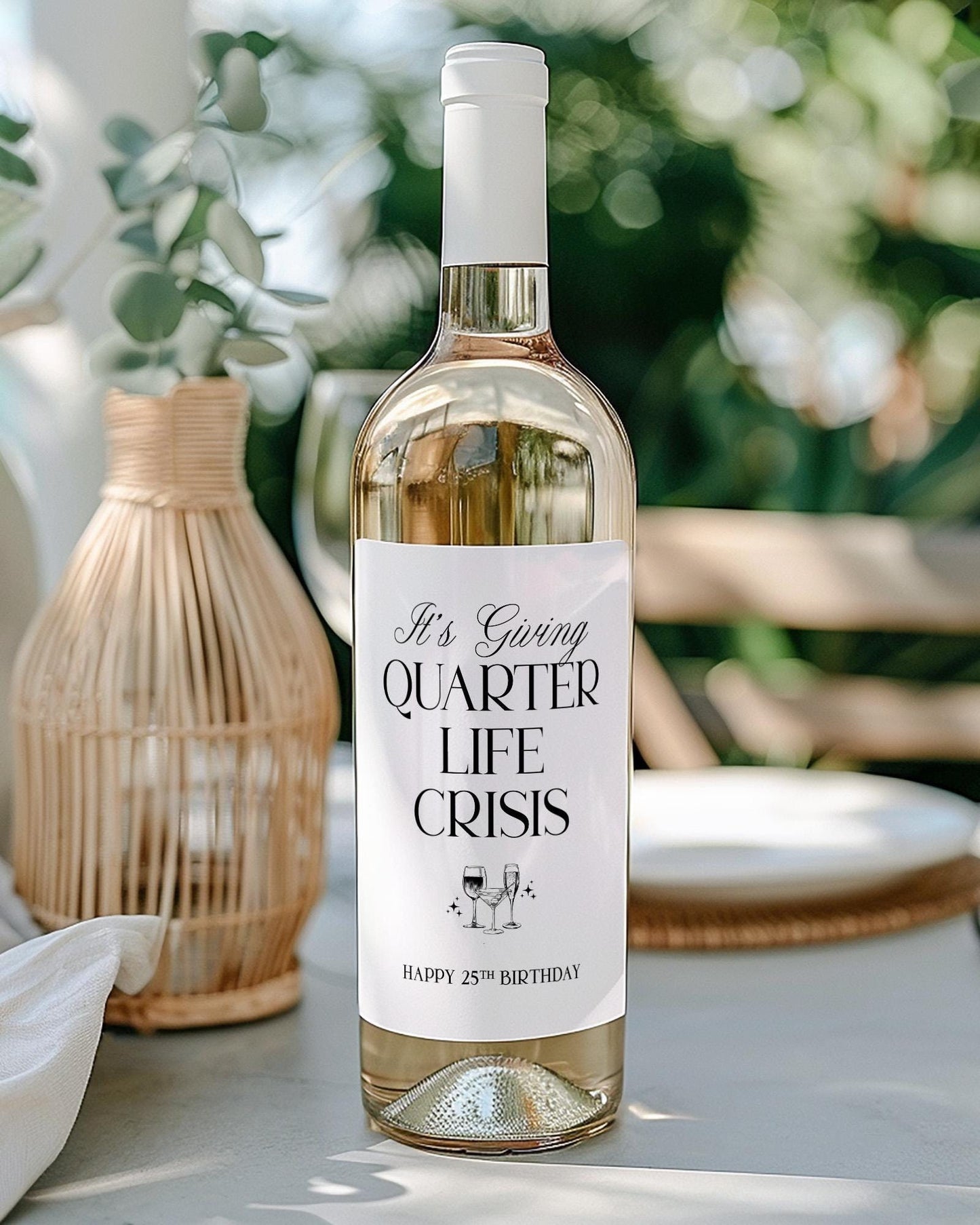 Quarter Life Crisis 25th Birthday Gift | 25th Birthday Party Favor| Martini Wine Birthday Sticker | Birthday Wine Gift