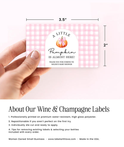 Pumpkin Fall Baby Shower Favor - Mini Champagne Labels - Pink Plaid Baby Shower Gift for Guests Baby Shower Favor Prosecco Baby Shower