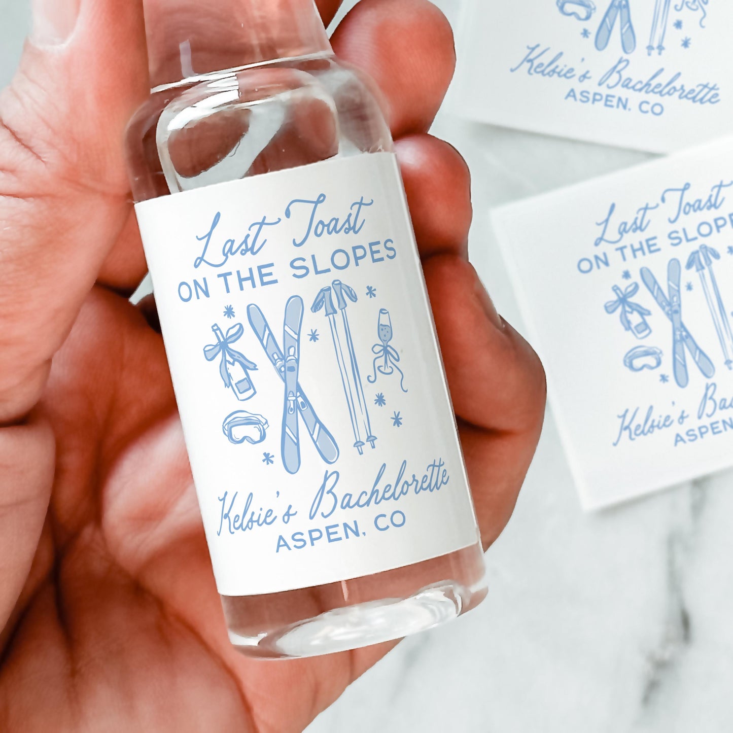 Last Toast on the Slopes Bachelorette Shooter Labels, Apres Ski Bachelorette Tequila Stickers, Aspen Ski Bachelorette Favor Liquor Label