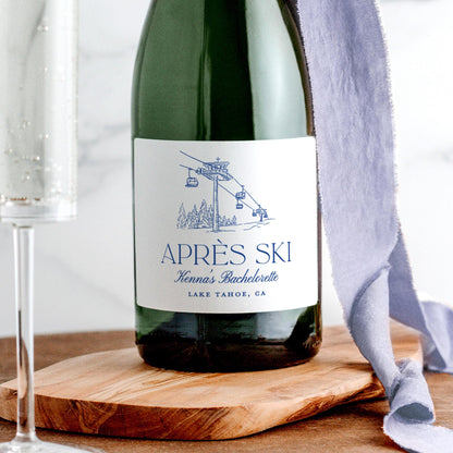 Apres Ski Bachelorette Champagne Labels, Girls Weekend Wine Labels, Aspen Ski Bridal Shower Favor, Ski Bachelorette Stickers