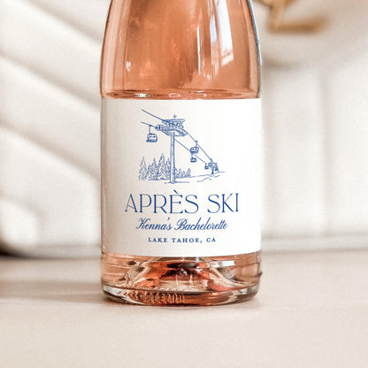 Apres Ski Bachelorette Champagne Labels, Girls Weekend Wine Labels, Aspen Ski Bridal Shower Favor, Ski Bachelorette Stickers