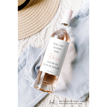 Will You Be My Bridesmaid Wine Label, Bridesmaid Proposal Wine Label, Bridesmaid Gift, Maid of Honor Card, Will You Accept this Rose