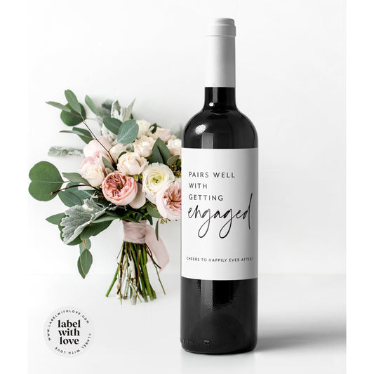 Modern Engagement Wine Bottle Label | Pairs well with Wine Labels | Engagement Gift Basket | Wedding Planning Gift | Gifts for Couples
