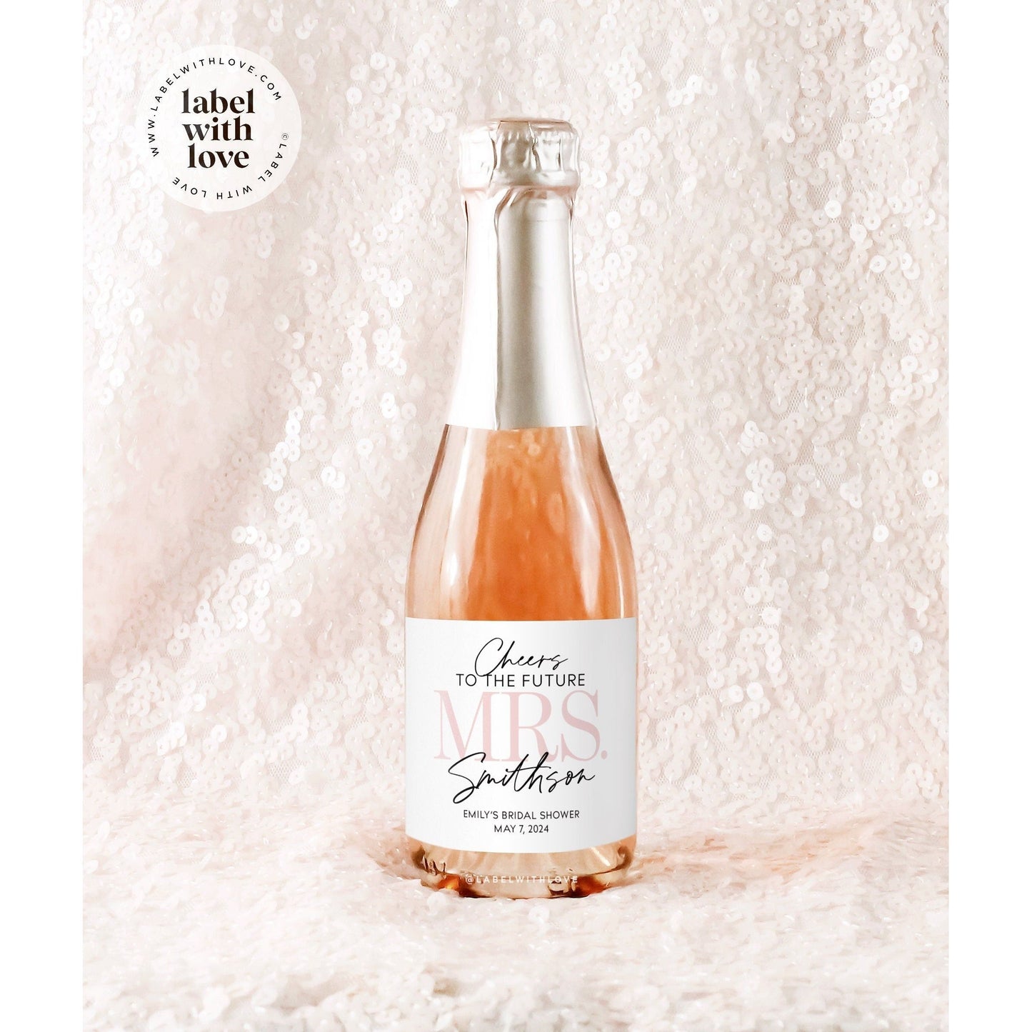 Set of Bridal Shower Mini Champagne Labels - Cheers to the Future Mrs Bachelorette Party Favors Miss to Mrs.