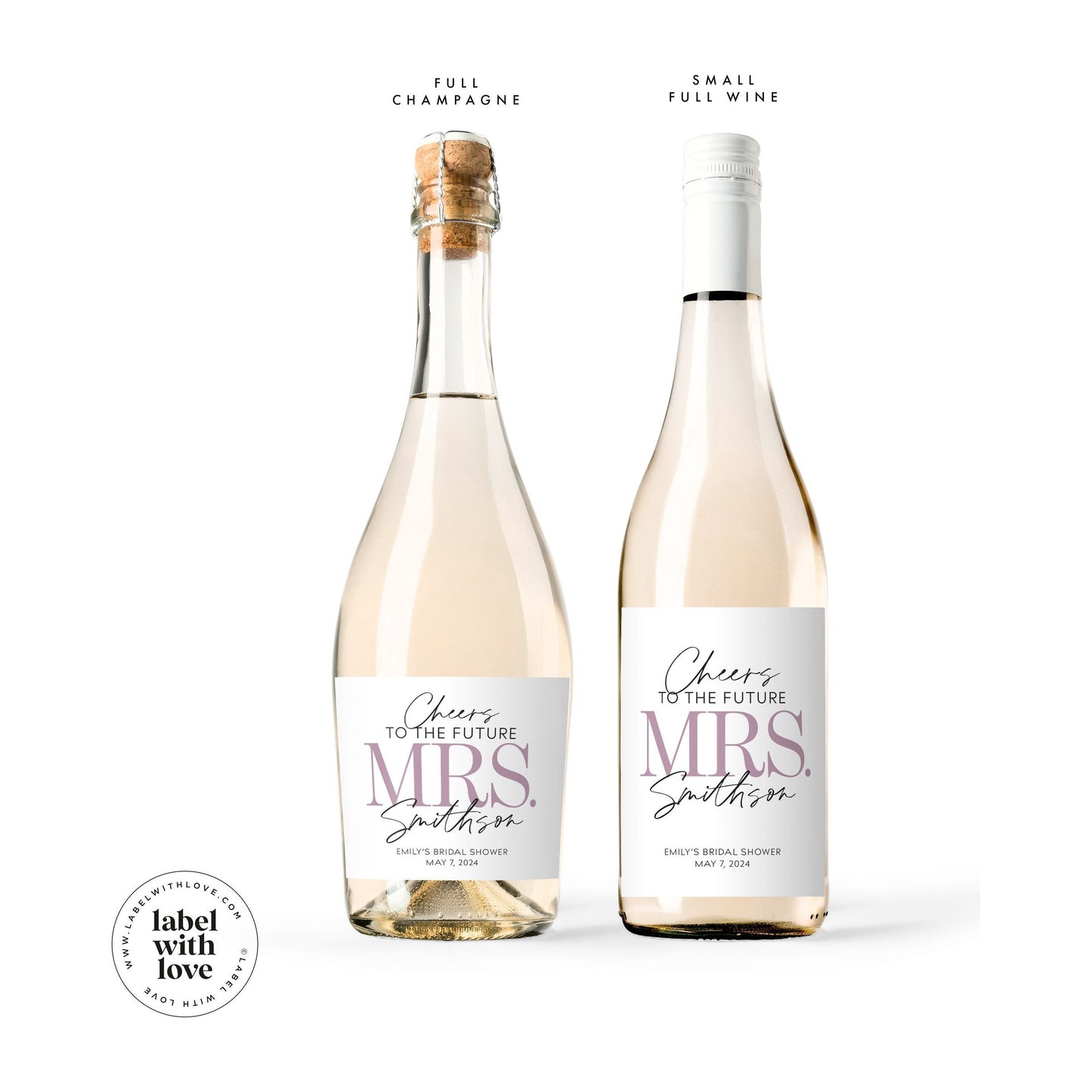 Custom Bridal Shower Wine Labels - Personalized Bachelorette Champagne Bottle Label - Faux Glitter Hen Party - Future Mrs