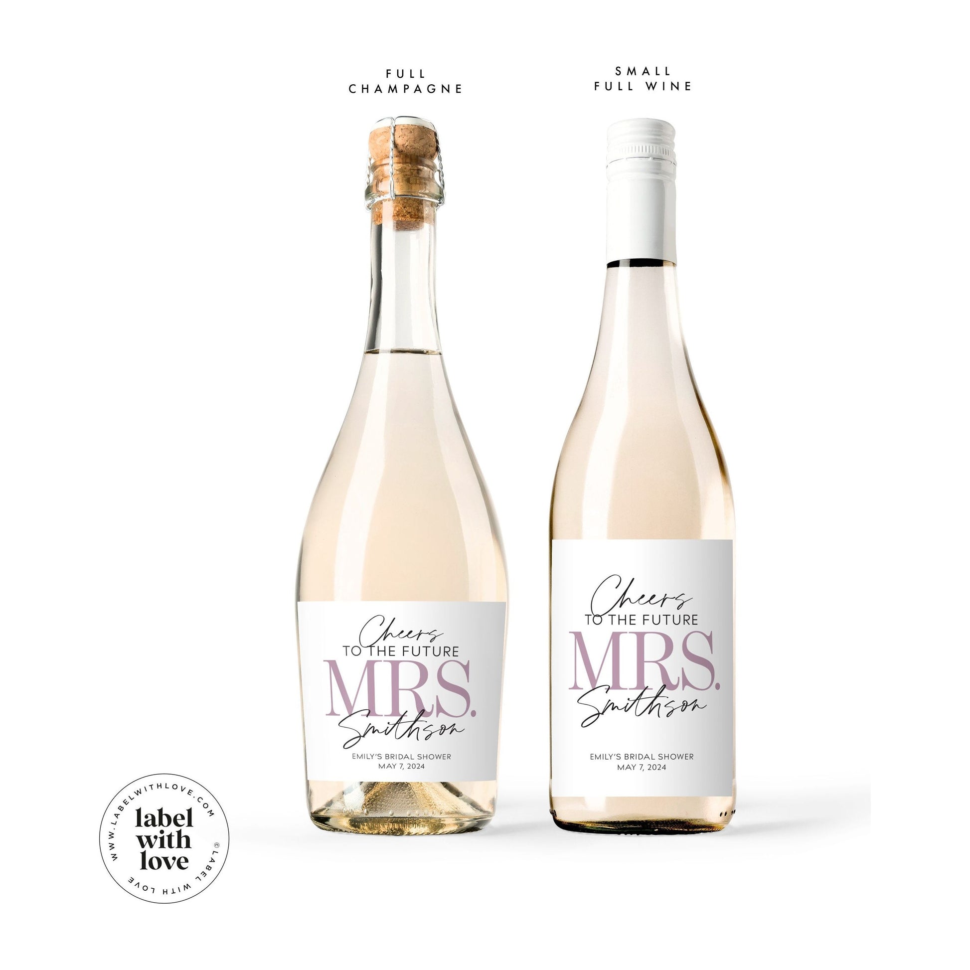 Custom Bridal Shower Wine Labels - Personalized Bachelorette Champagne Bottle Label - Faux Glitter Hen Party - Future Mrs