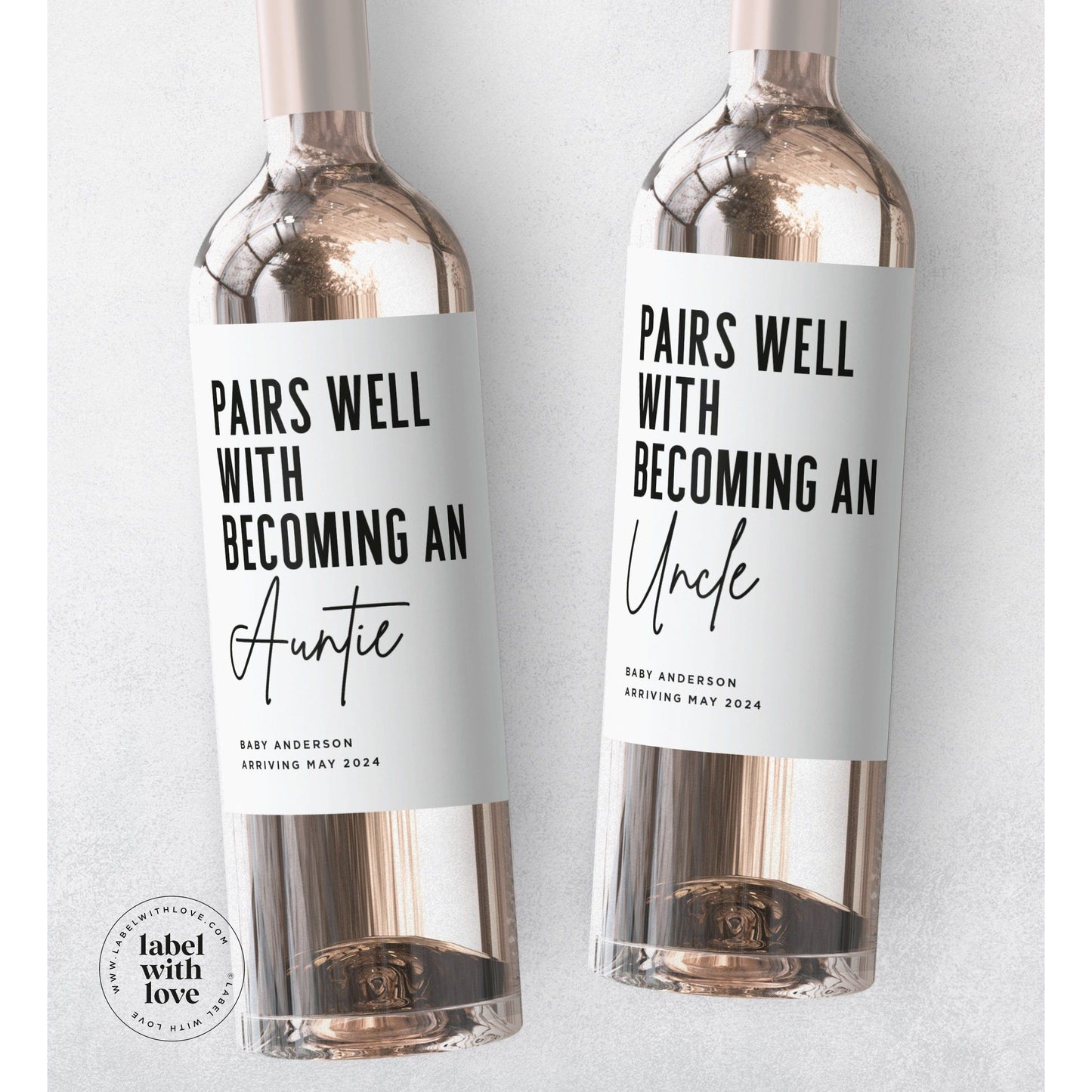 Baby Announcement Wine Labels | Personalized Pregnancy Announcement Gift | Pairs well with being Grandparents | Gift for Aunt, Uncle