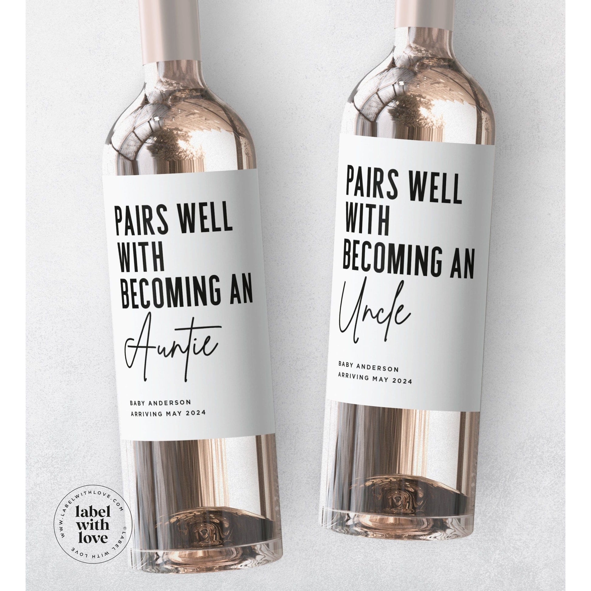 Baby Announcement Wine Labels | Personalized Pregnancy Announcement Gift | Pairs well with being Grandparents | Gift for Aunt, Uncle