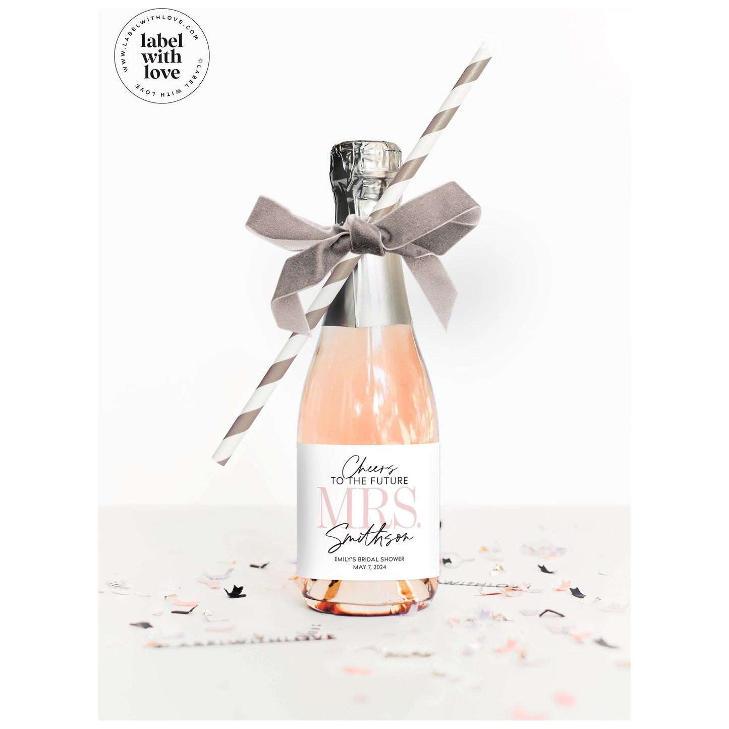 Set of Bridal Shower Mini Champagne Labels - Cheers to the Future Mrs Bachelorette Party Favors Miss to Mrs.