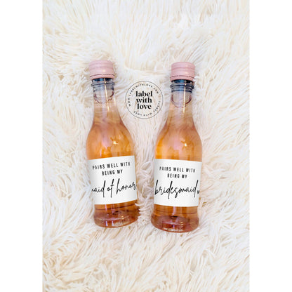 Modern Bridesmaid Gift Mini Champagne Label, Bridesmaid Proposal Box Idea, Maid of Honor Wine Sticker, Bridal Party Gift, BRBM1