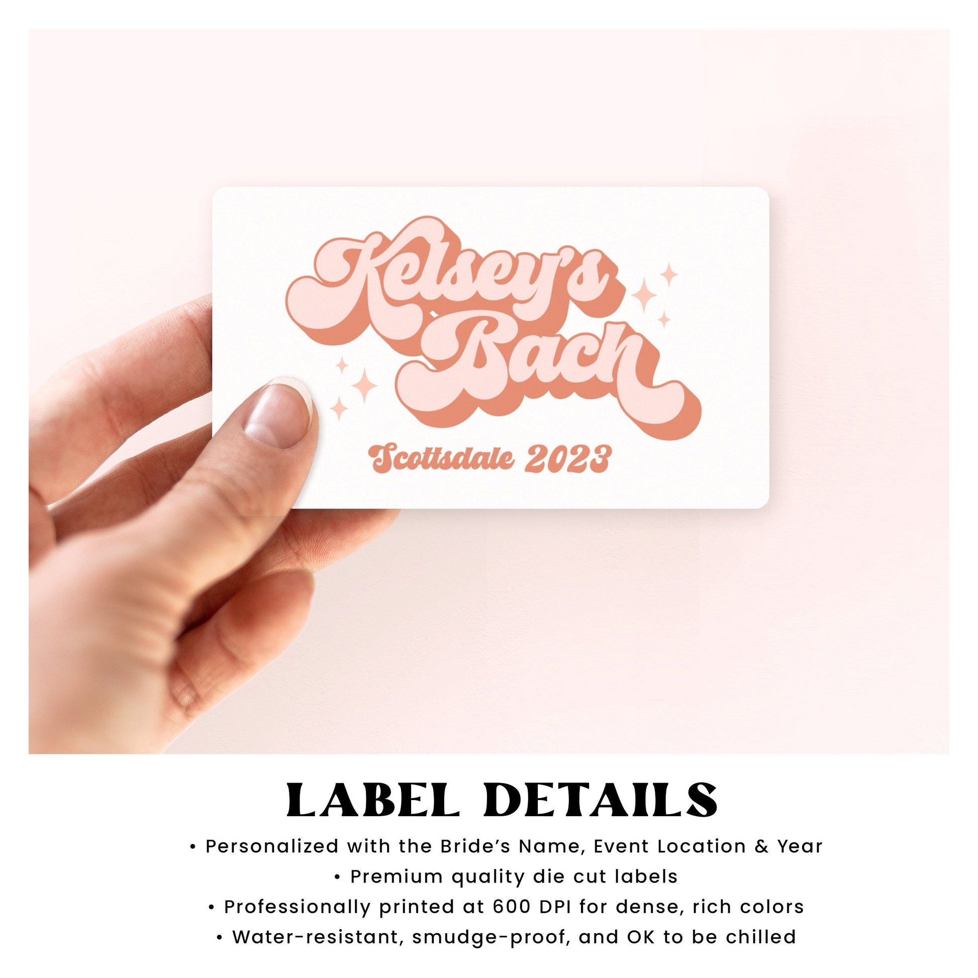 Groovy Bachelorette Party Mini Champagne Labels | Retro Hippie Palm Springs Wine Stickers | Disco Bach Party Bag Favors | Hen Do Decorations