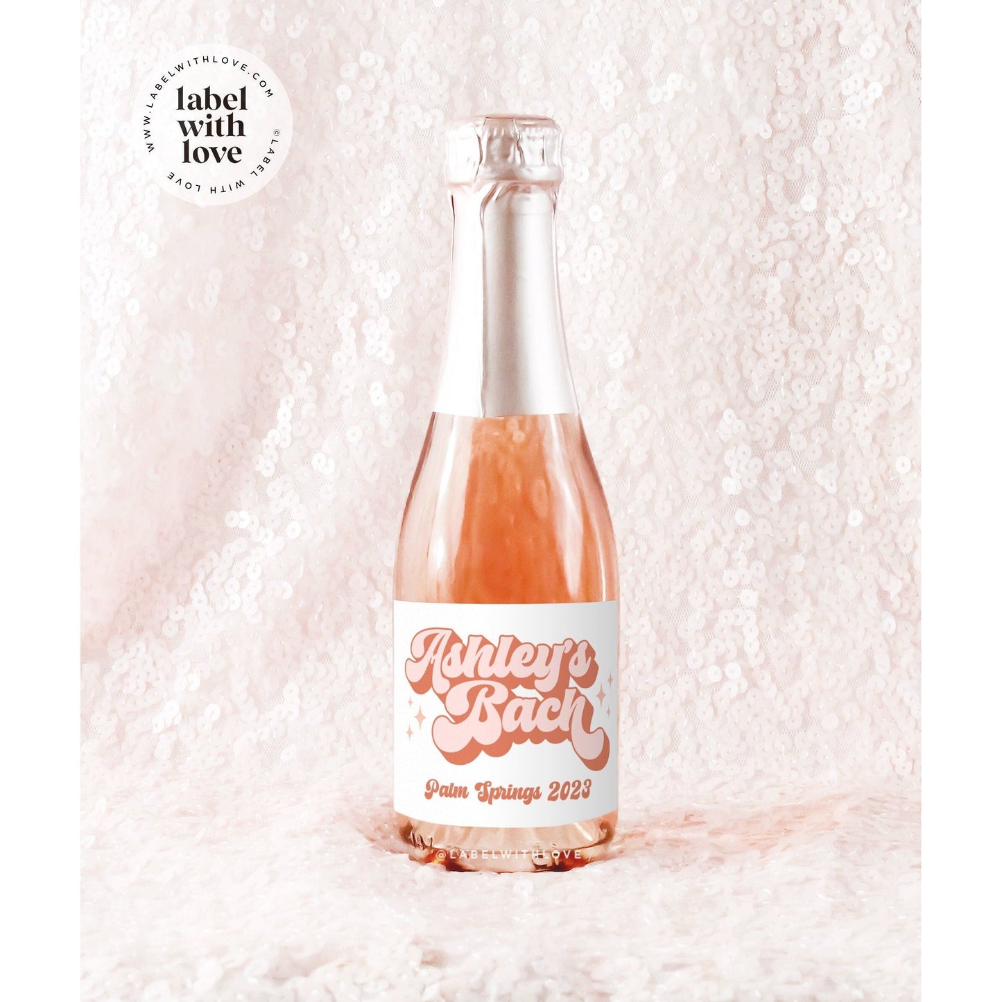 Groovy Bachelorette Party Mini Champagne Labels | Retro Hippie Palm Springs Wine Stickers | Disco Bach Party Bag Favors | Hen Do Decorations