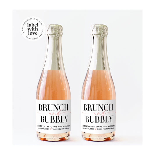 Brunch and Bubbly Mini Champagne Labels - Bridal Shower Favor - Bachelorette Party Idea - After the Wedding Brunch Labels
