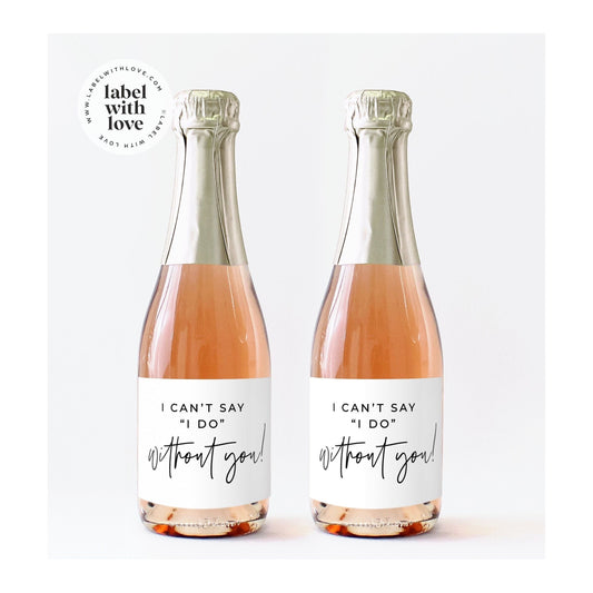 Modern Bridesmaids Proposal Mini Champagne Labels, Be My Bridesmaid Box Idea, I can't Say I do Without You, Bridal Party Gift Idea FWOM1