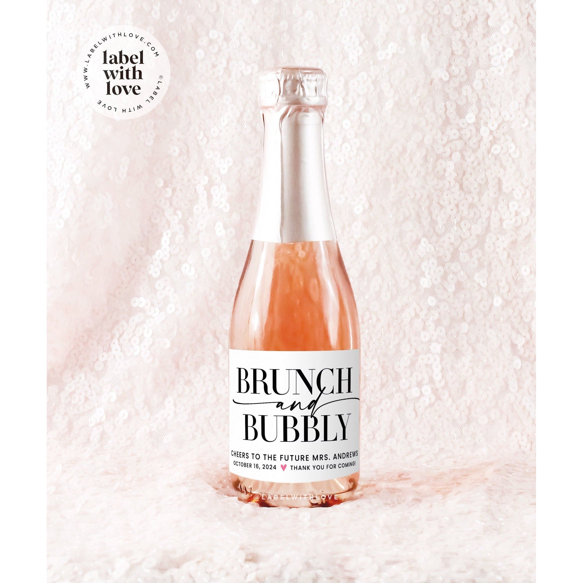 Brunch and Bubbly Mini Champagne Labels - Bridal Shower Favor - Bachelorette Party Idea - After the Wedding Brunch Labels