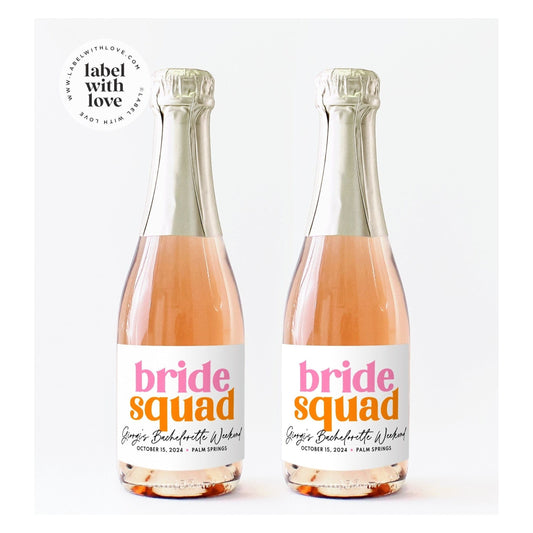 Boho Bachelorette Mini Champagne Labels - Bride Squad Bridesmaid Proposal Labels - Bridal Shower Wedding Wine Labels