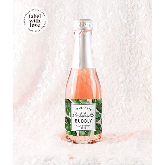 Tropical Bachelorette Party Mini Champagne Labels | Tropica Like it's Hot Palm Springs Wine Stickers | Liquor Bottle Labels - BHBA1