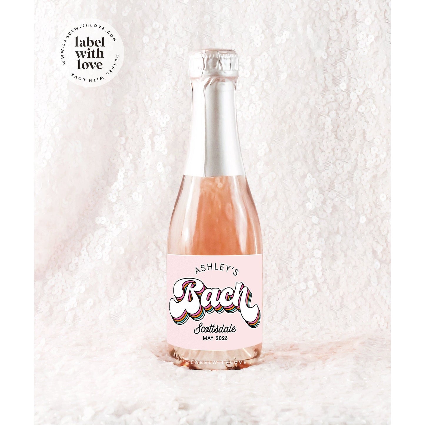 Retro Bachelorette Party Mini Champagne Labels | Groovy Hippie Palm Springs Wine Stickers | Bach Party Bag Favors | Hen Do Decorations