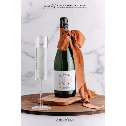Custom Bridal Shower Wine Labels - Personalized Bachelorette Champagne Bottle Label - Faux Glitter Hen Party - Future Mrs