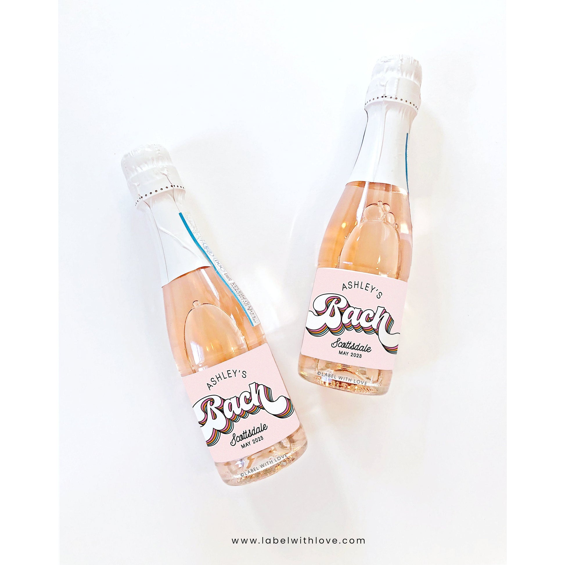 Retro Bachelorette Party Mini Champagne Labels | Groovy Hippie Palm Springs Wine Stickers | Bach Party Bag Favors | Hen Do Decorations