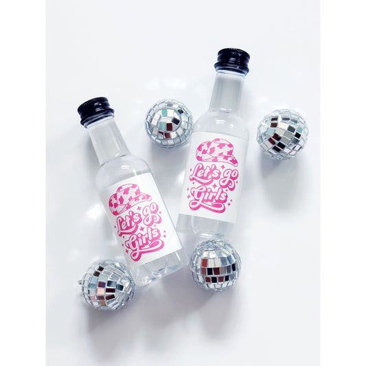 Set of Disco Cowgirl Bachelorette Party Mini Liquor Labels | Let's Go Girls Shot Stickers | Vodka Shooter Bachelorette Favors