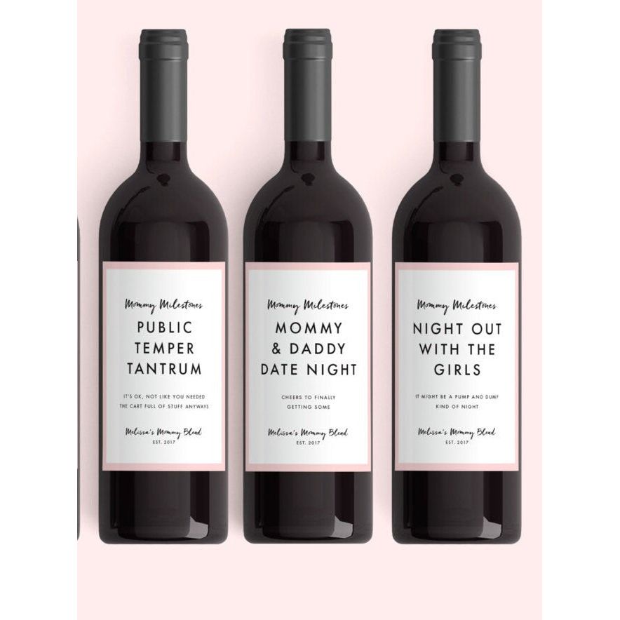 New Mom Gift Wine Labels (From 4 Labels) Mommy Milestones™ Baby Shower Gift Wine Fun New Mom Gift New Mommy Mother's Day