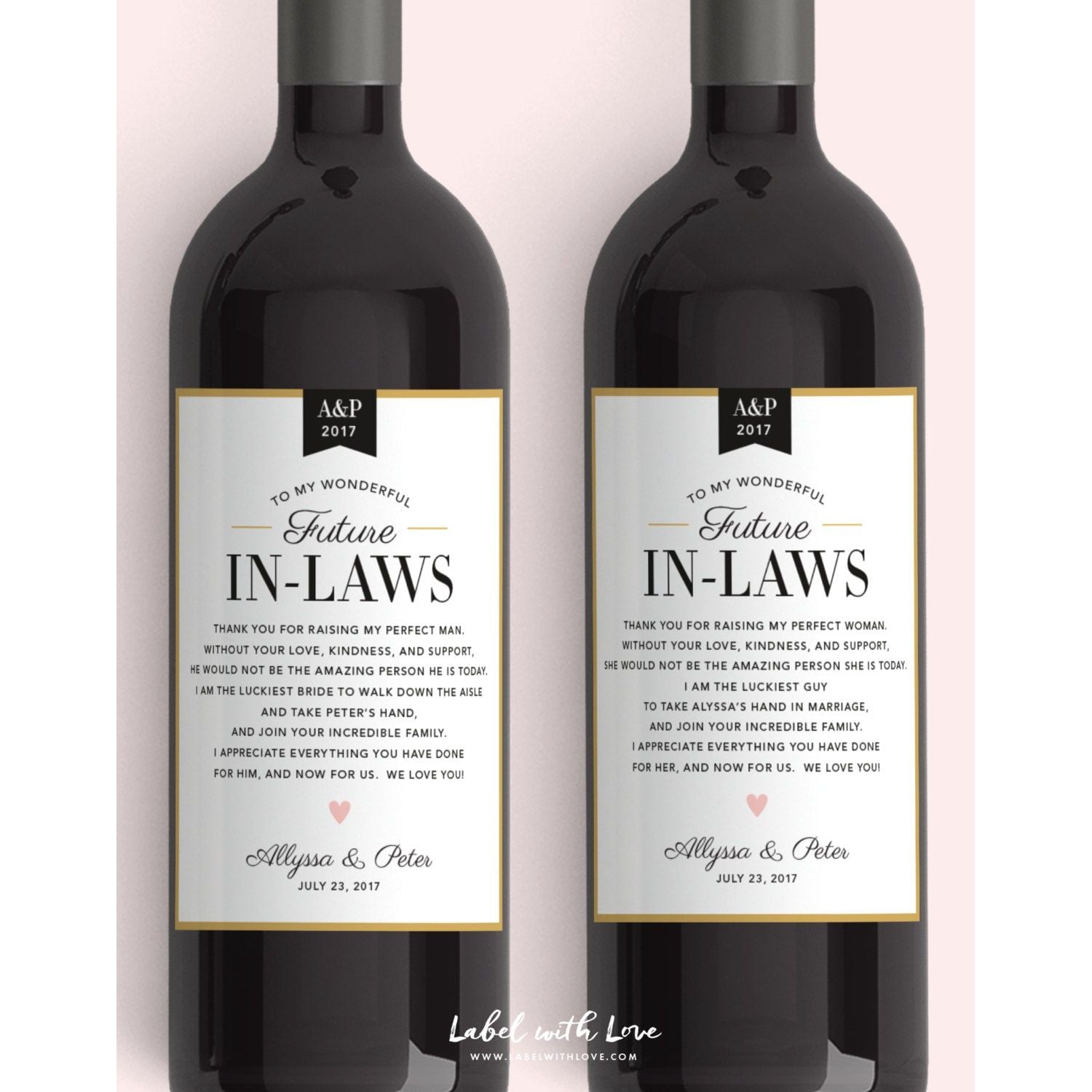 In Law Wine Labels - Wedding Thank You Gift Parents of the Bride and Groom - Mother in Law Father in Law Gift Thank You